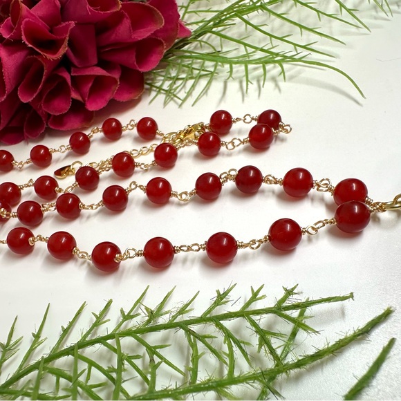 NEW⚜️Red Jade & Freshwater Pearl Handmade Necklace - Picture 5 of 7